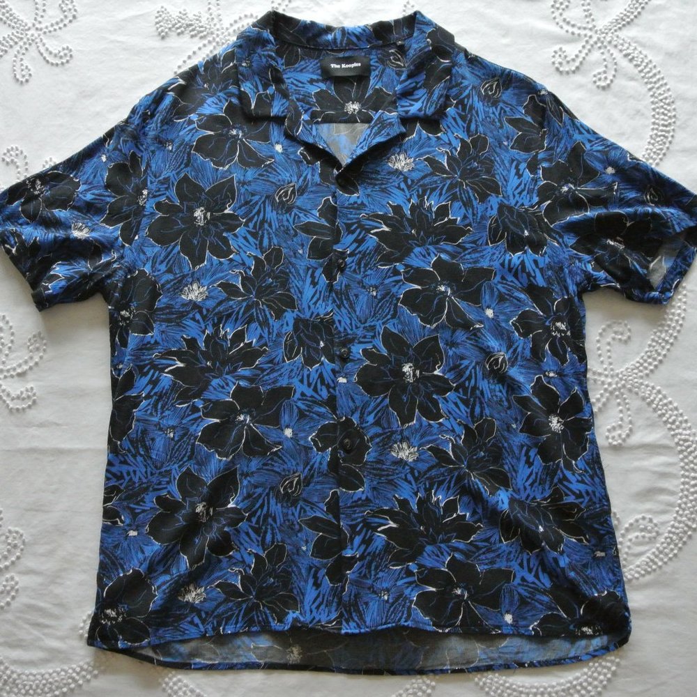 The Kooples Black Blue Floral Button Camp Shirt Men's Large
